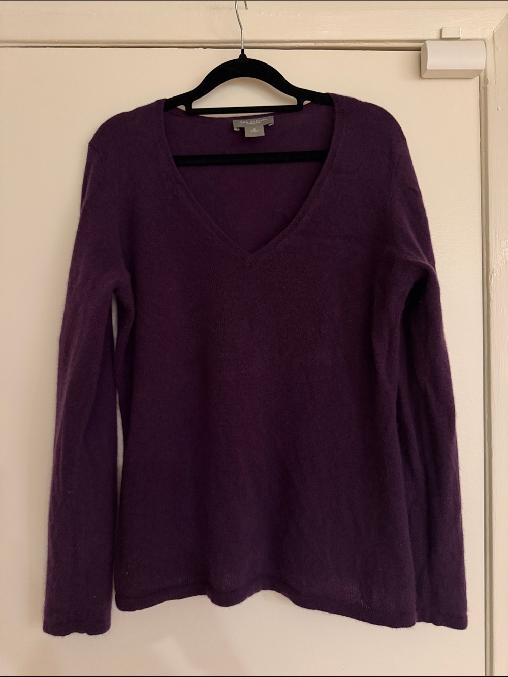 Cashmere Ann Taylor V-Neck Eggplant Sweater - Picture 3 of 3